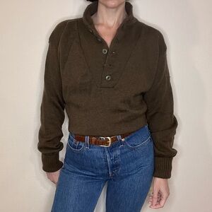 90’s Vintage | Military Issued | Wool Henley Sweater | Army Green | Size L